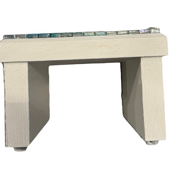 Coastal Wood Mosaic Riser Stand Candle Planter Decor - Picture 4 of 8